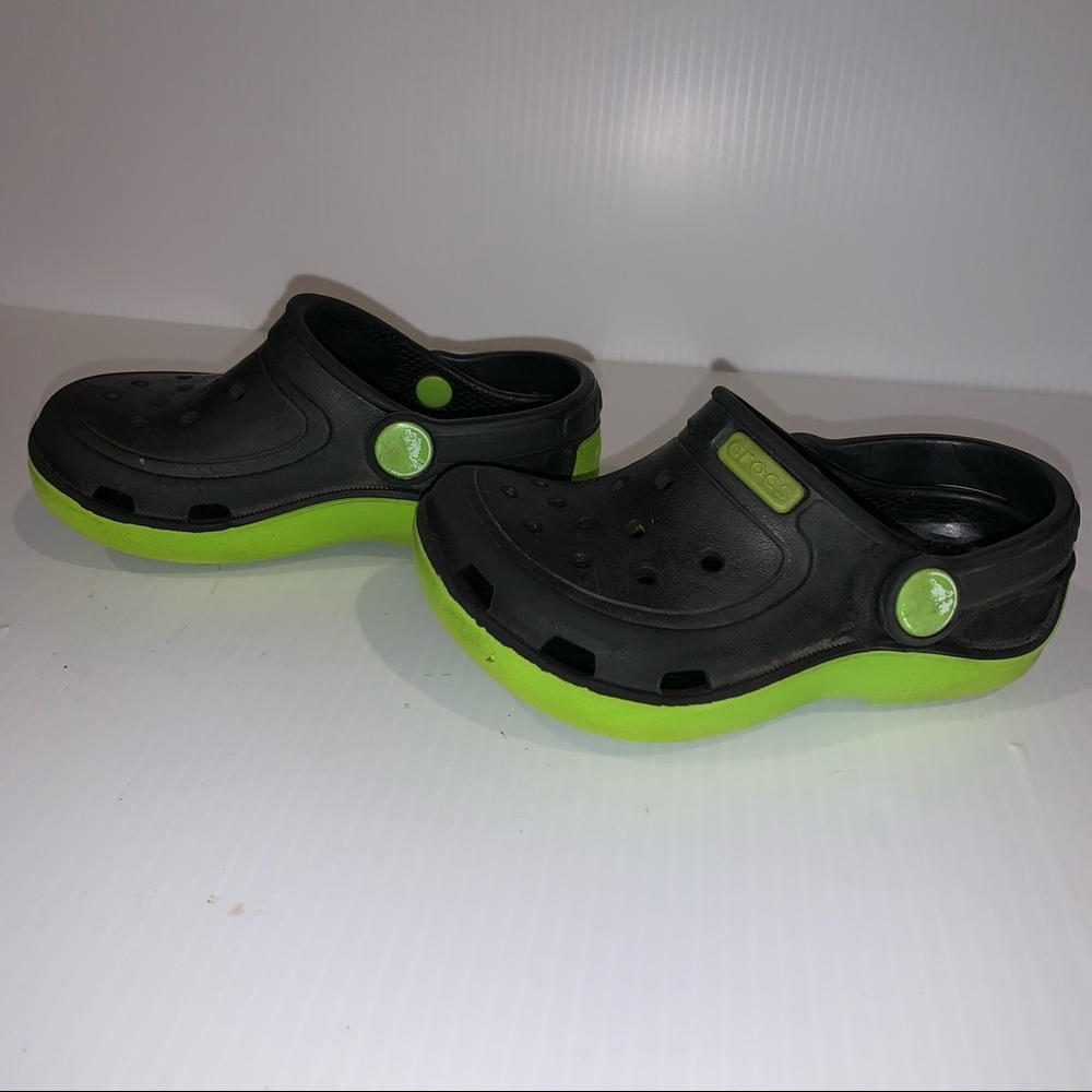 Kids Black and Green Crocs Size 7